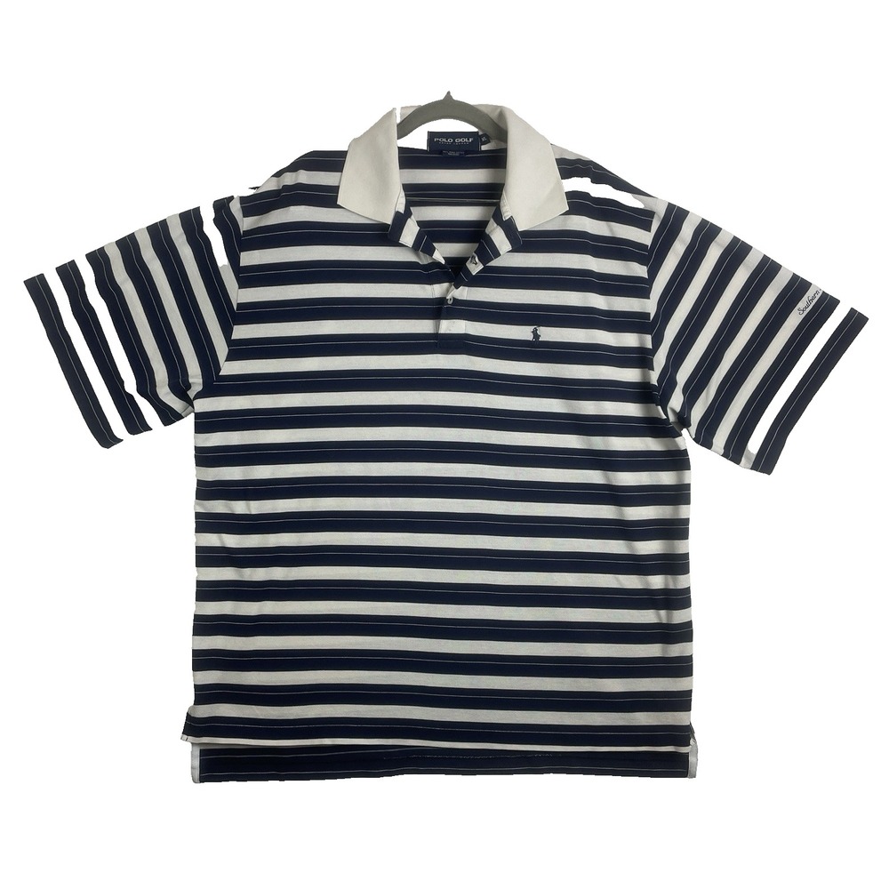 Polo Golf Ralph Lauren Men's 100% Pima Cotton Polo Shirt - Size XL- Navy Stripes